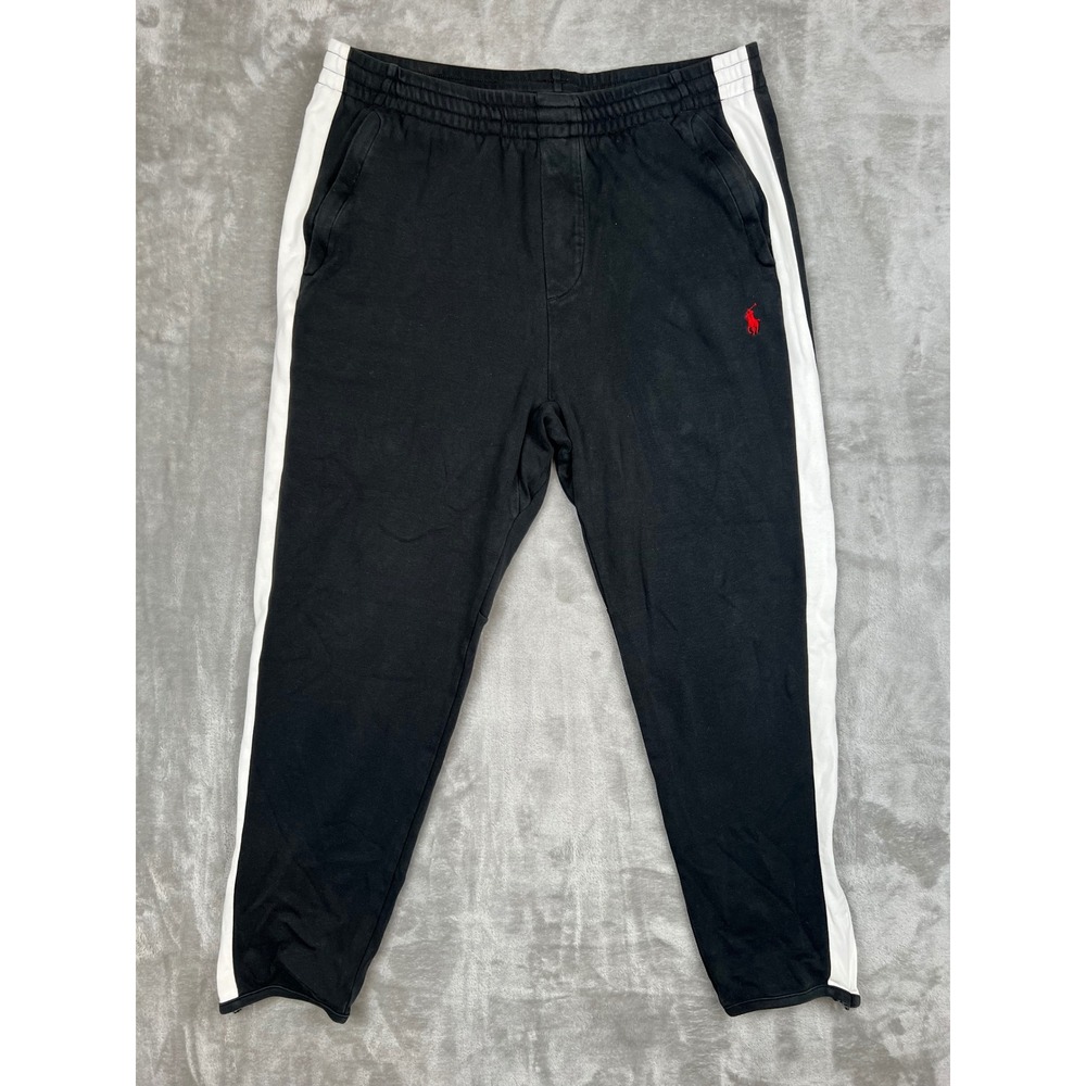 Polo Ralph Lauren Mens Track Pants Black White Stripe Joggers